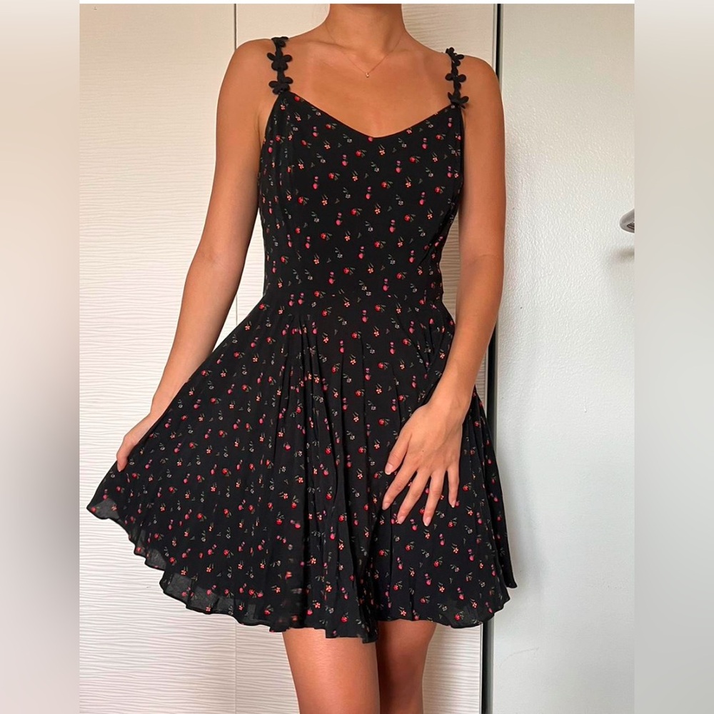 UO Floral Black Dress with Red Accents